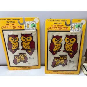 Vtg Window Door Decal Sticker Stained Glass Colors See-Thru Appliques OWLS